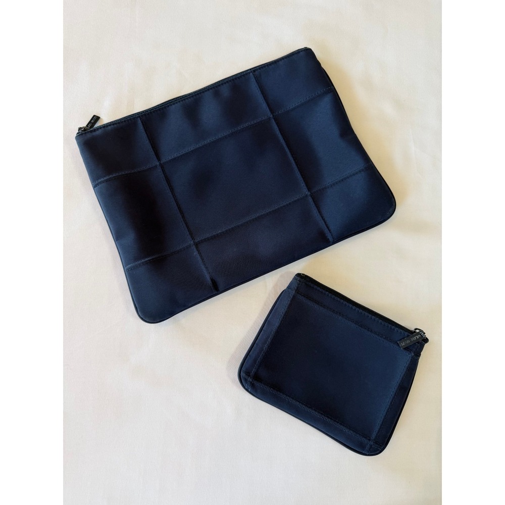 Vtg Falchi Sport Blue Nylon Zipper Pouch Set Quilted‎ Grid Cosmetic Travel Bags